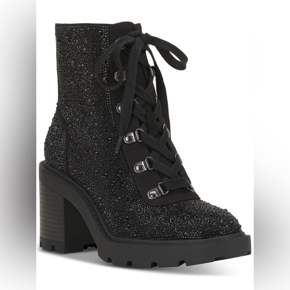 INC International Concepts Black Glitter Lace-Up and Zip Boots